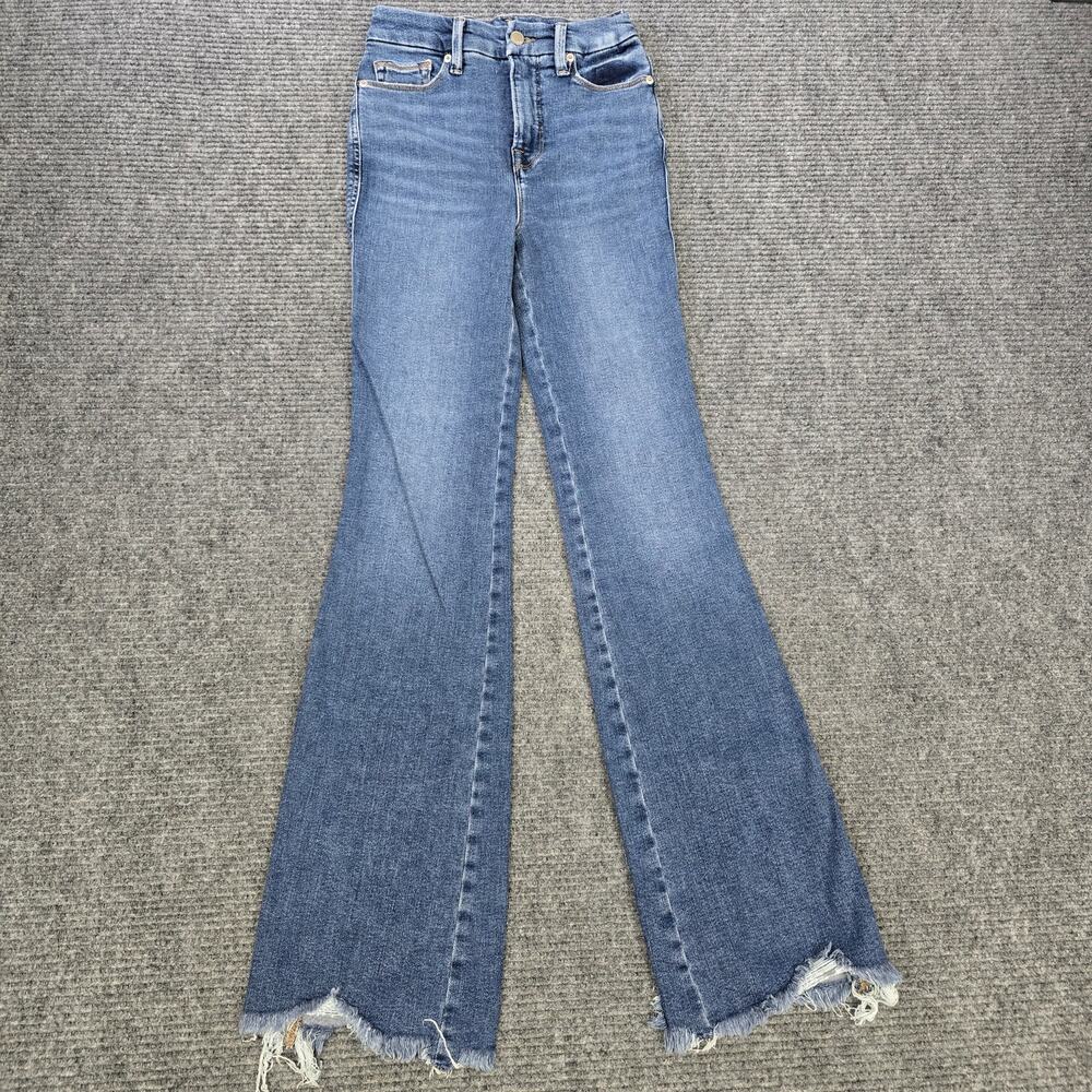 Good American Good Curve Bootcut Jeans Womens 0/25 Measures 24x34 Raw Hem